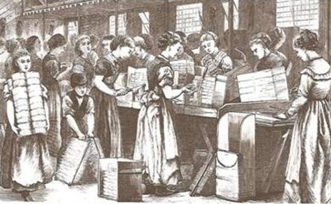 Mujeres trabajando en una fábrica de cerillas. S.XIX. en http://historiamc.files.wordpress.com/2010/11/rev_ind_mov_obr1.pdf "il.lustració"